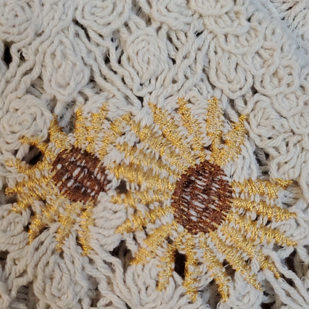 Rebellion Again Crochet Crop Tank Top Sunflowers Cream M Button Cottagecore - Picture 8 of 10